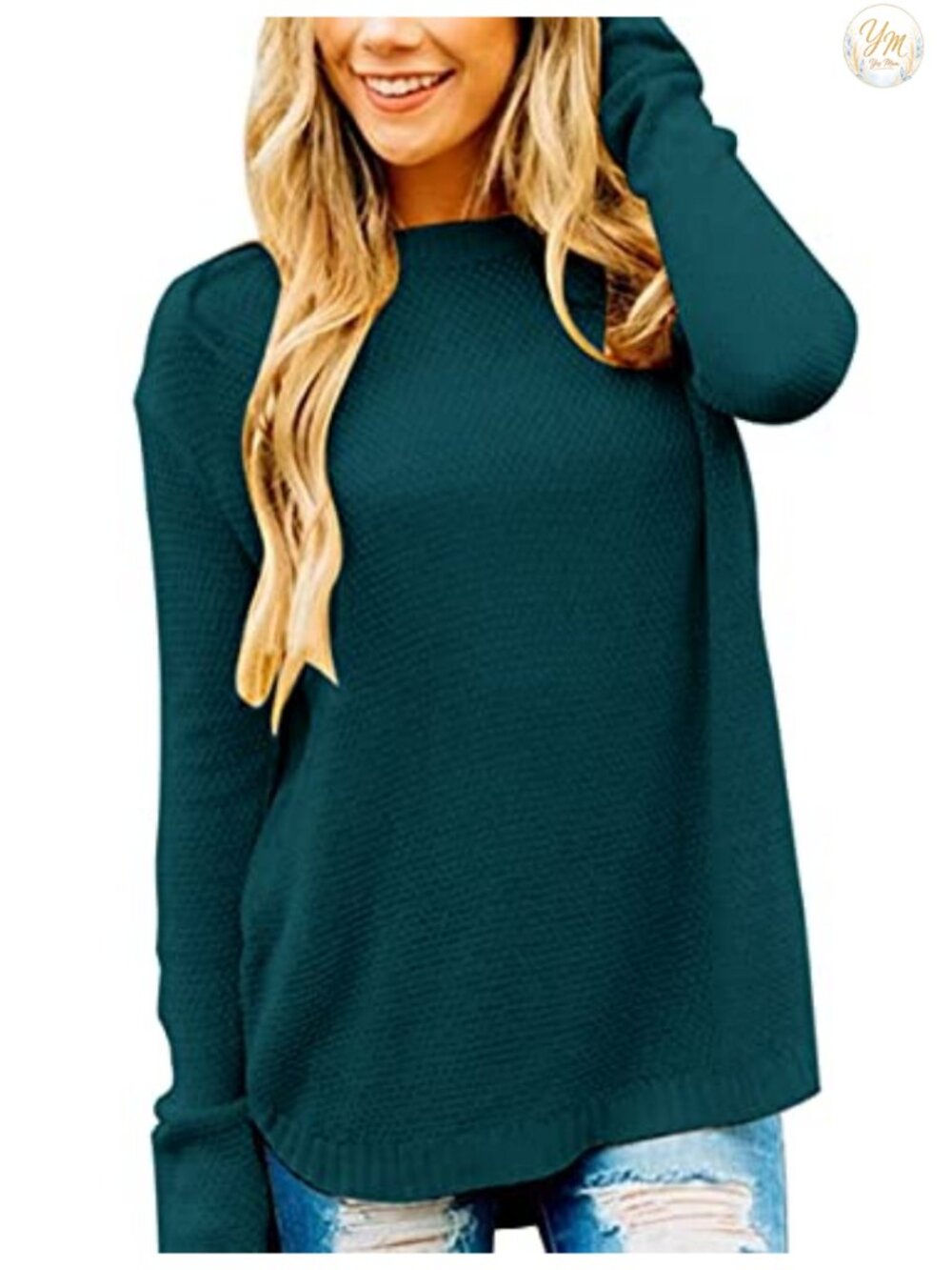 MEROKEETY Women's Soft Loose Pullover Sweater Crew Neck Ribbed Sleeve Casual